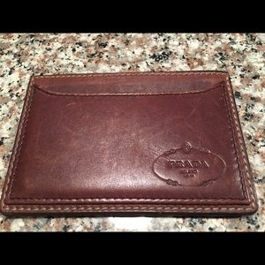 Chocolate Colored Leather Prada Card Holder Wallet